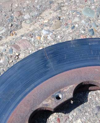 A cracked rotor on a tire.